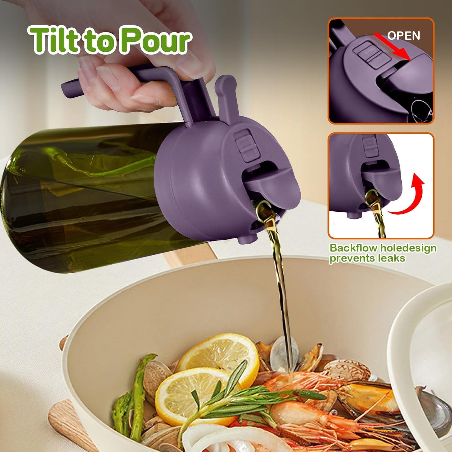 YARRAMATE 2Pcs 16oz/470ml Dark Green Oil Sprayer for Cooking with Stickers, Food-grade Premium 2 in