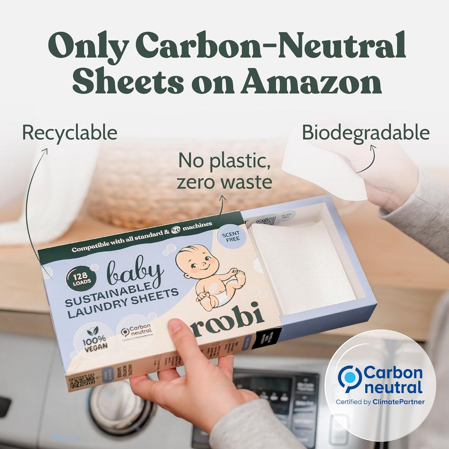 Roobi Baby Laundry Detergent Sheets. Specially Formulated for Sensitive Skin. Newborns, Infants &