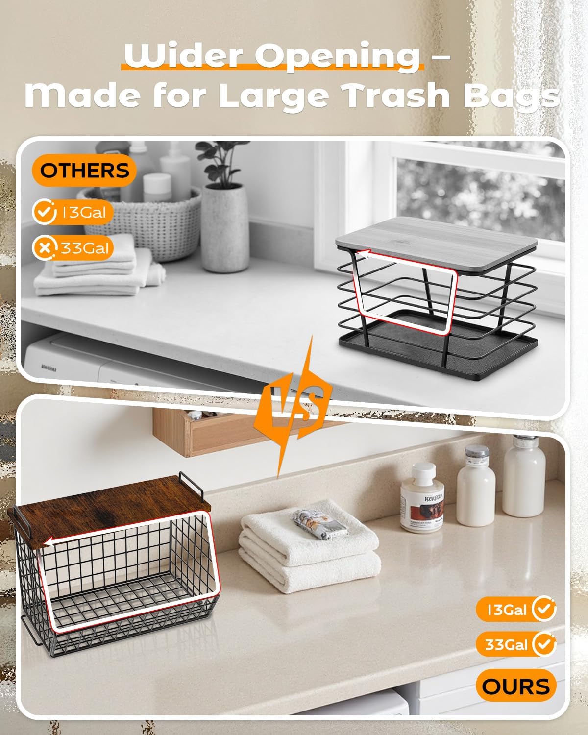 2 Pack Stackable Extra Large Trash Bag Holder Under Sink, Wall Mounted Garbage Bag Dispenser Roll