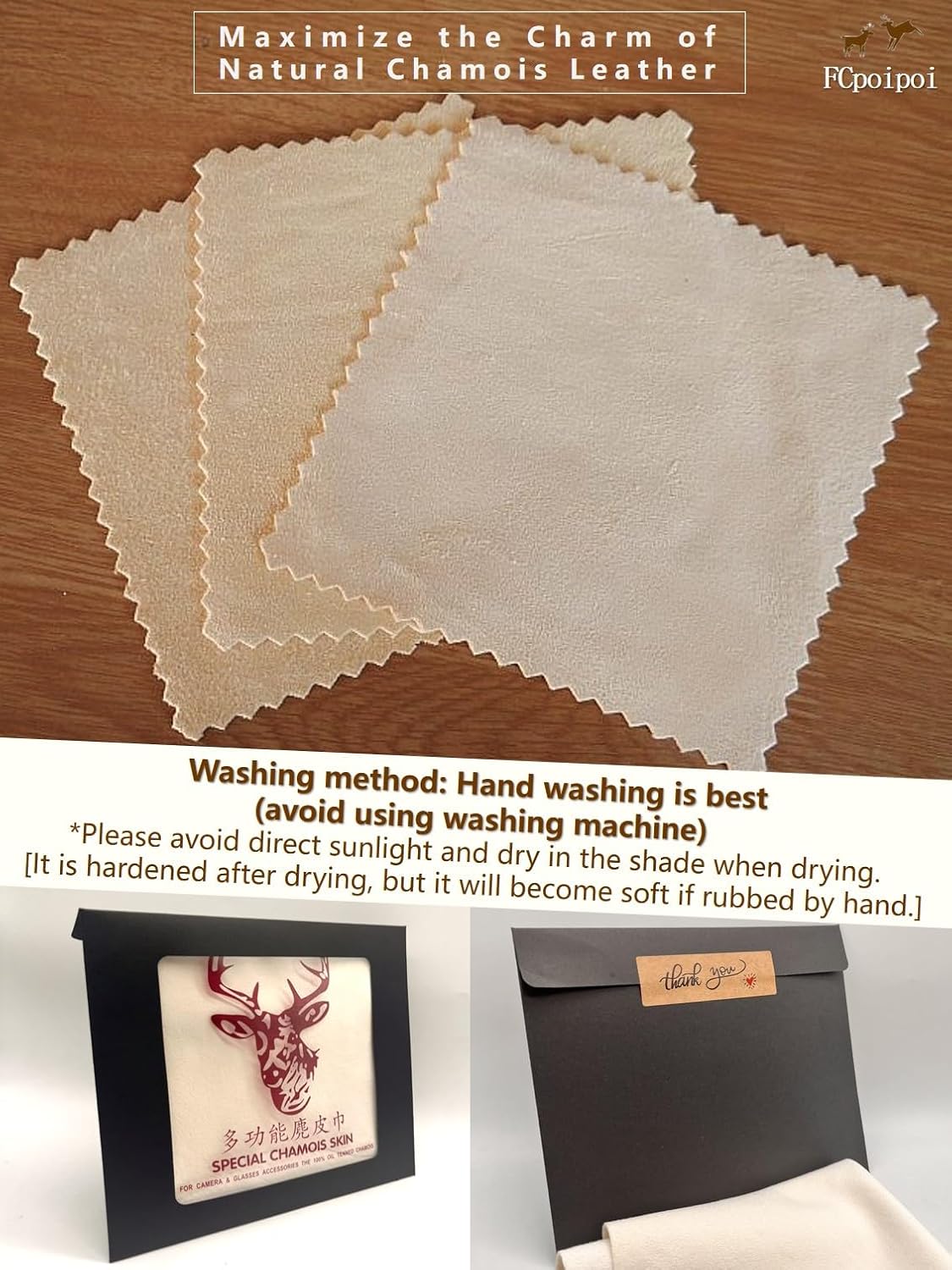 Eyeglass Cleaning Cloth Natural Chamois Leather Camera Lens Cleaning Cloths,Premium Cloth,Safe and