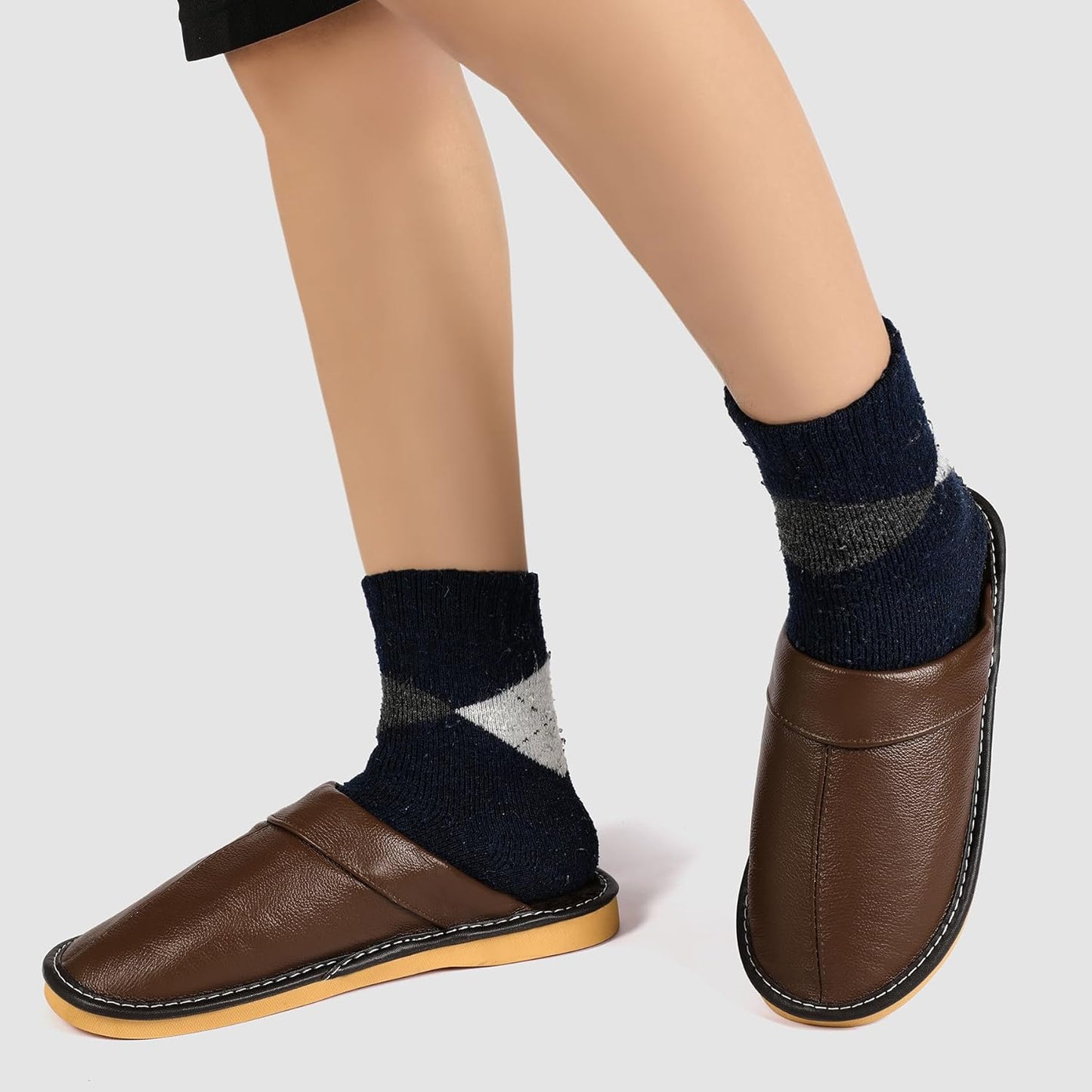 Slippers for Women Men, Genuine Leather Slippers Indoor Outdoor, Fuzzy Bedroom House Shoes for