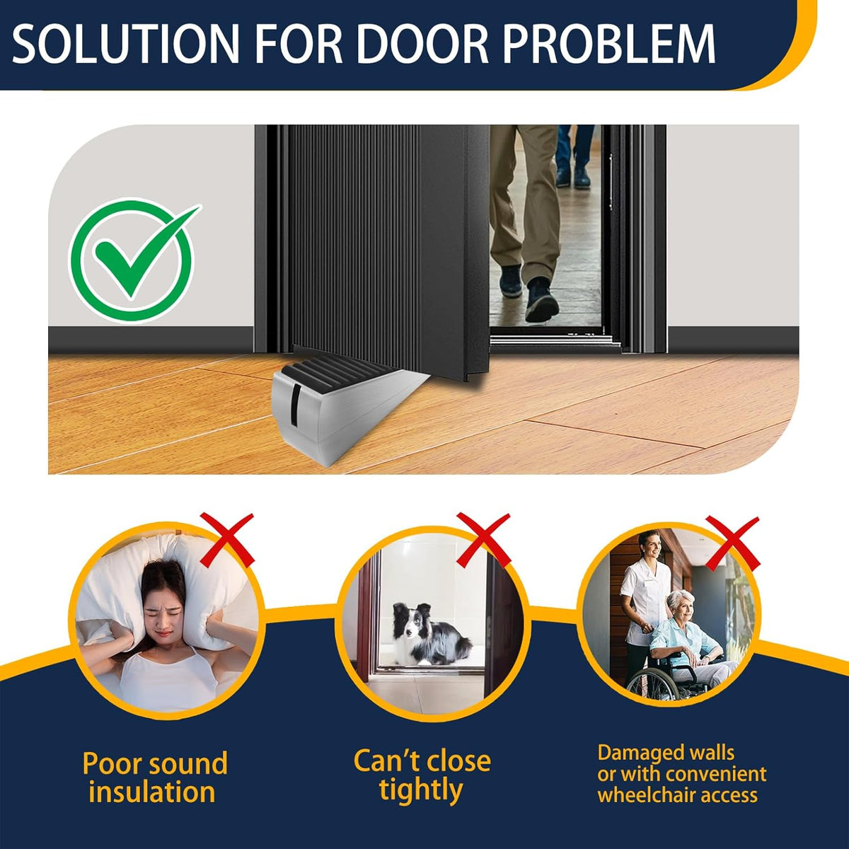 Heavy Duty Door Stopper Adjustable Spring Large Stoppers Wedge, Tall up to 3 Inches Doorstop