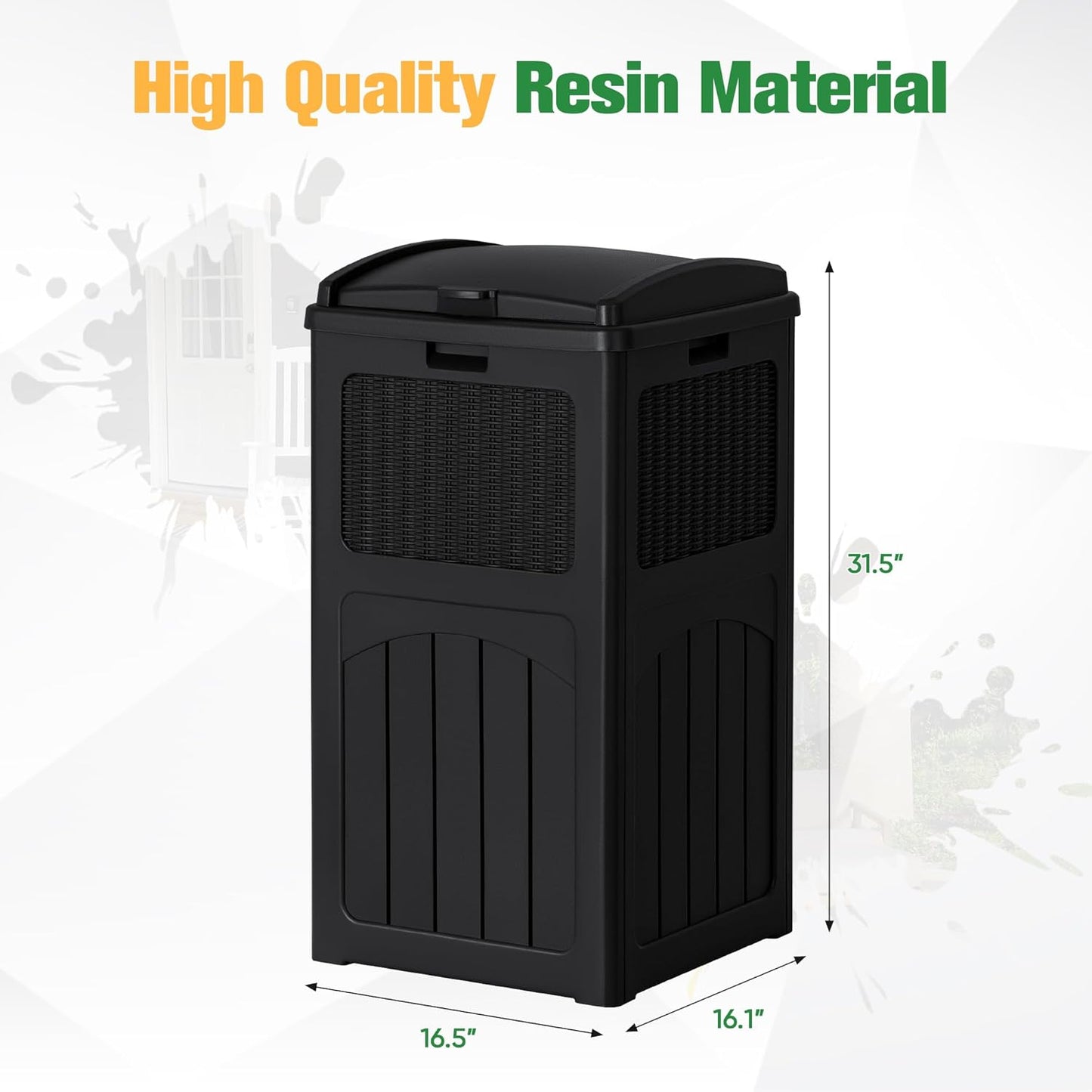 Flamaker 30 Gallon Trash Can, Resin Outdoor Garbage Can with Lid, Waterproof Hideaway Patio Waste