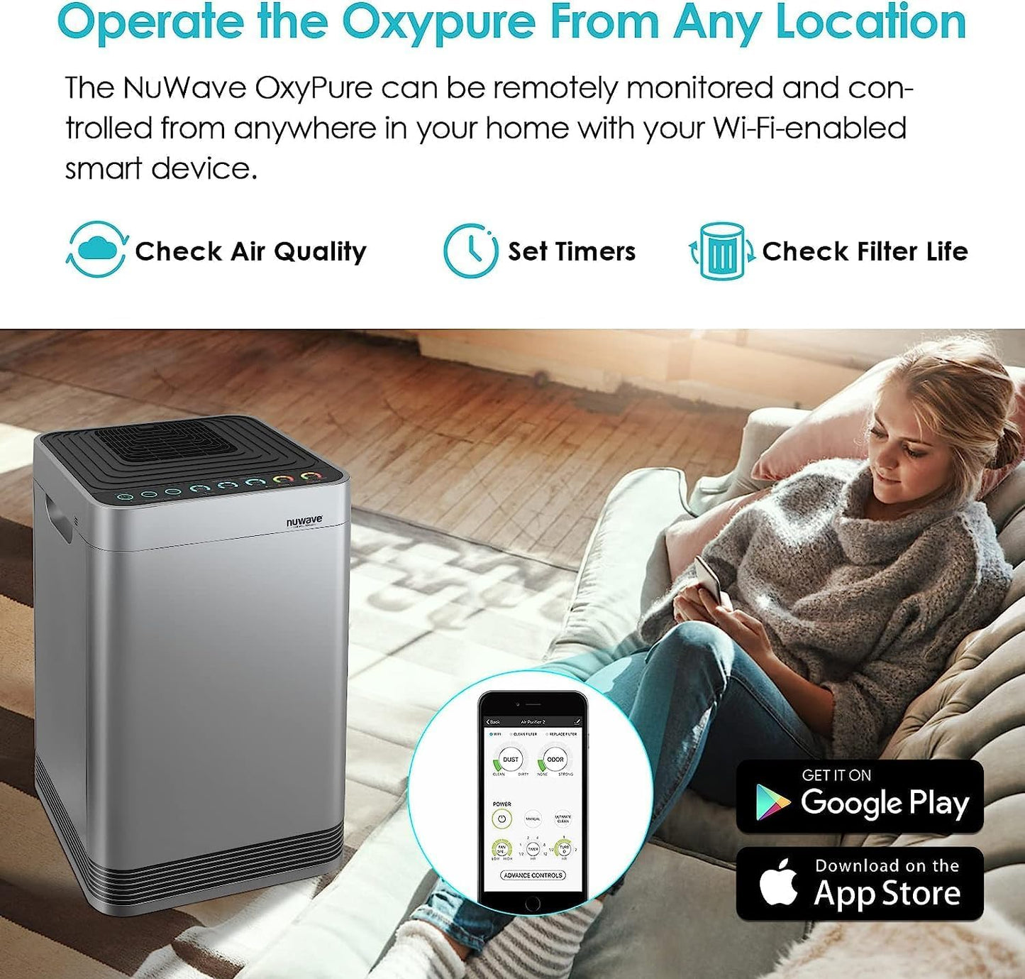 Nuwave OxyPure Ultra Clean Air Purifiers for Extra Large Room, Office, 5 Stage Filtration System