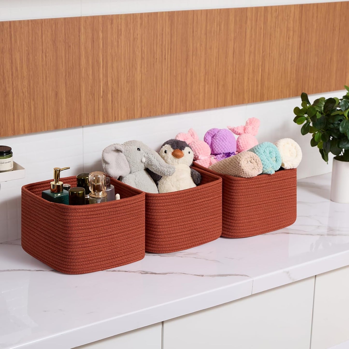 Small Organizing Baskets for Cubes Shelf, 9.7x9.7x7.1 Inch Rope Woven Storage Bins for Nursery