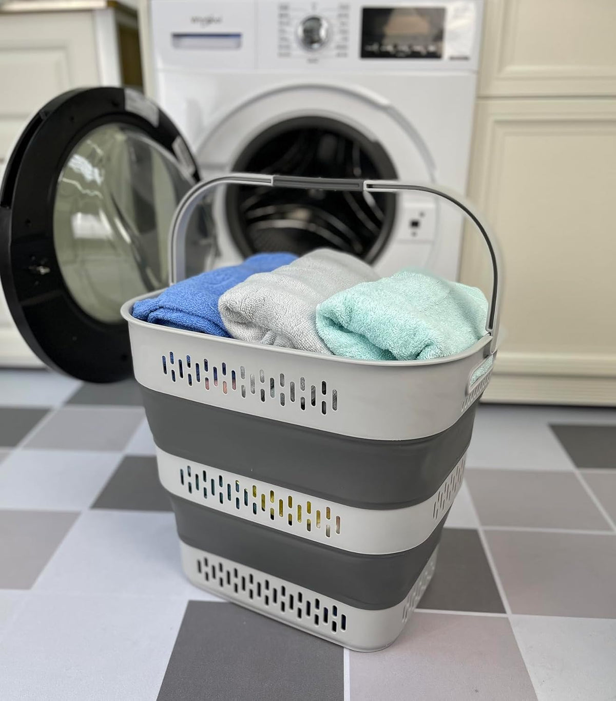 SAMMART 40L (10.5 Gallon) Collapsible Plastic Laundry Basket with Handles - Foldable Pop Up Storage