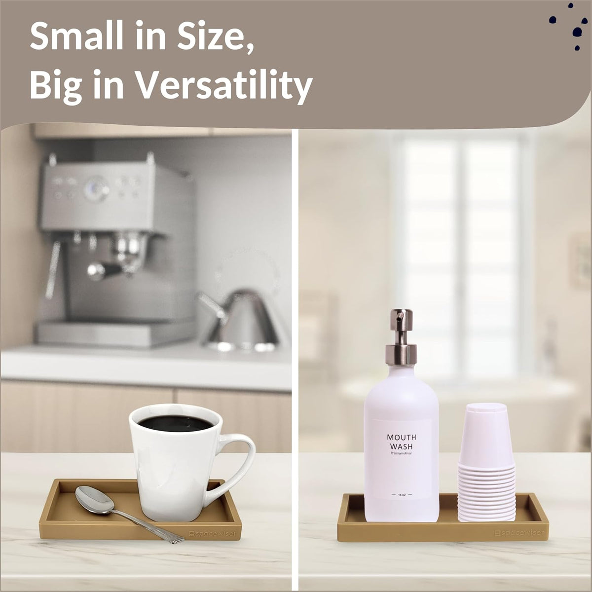 Countertop and Vanity Tray – Small 7.7" Silicone Soap Dispenser Trays, Flexible Bathroom Trays