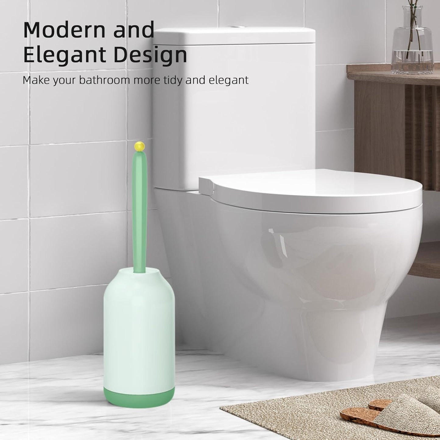 HAMITOR Toilet Bowl Brush Holder Set: Bathroom Deep Cleaning Toilet Cleaner Scrubber Under Rim with