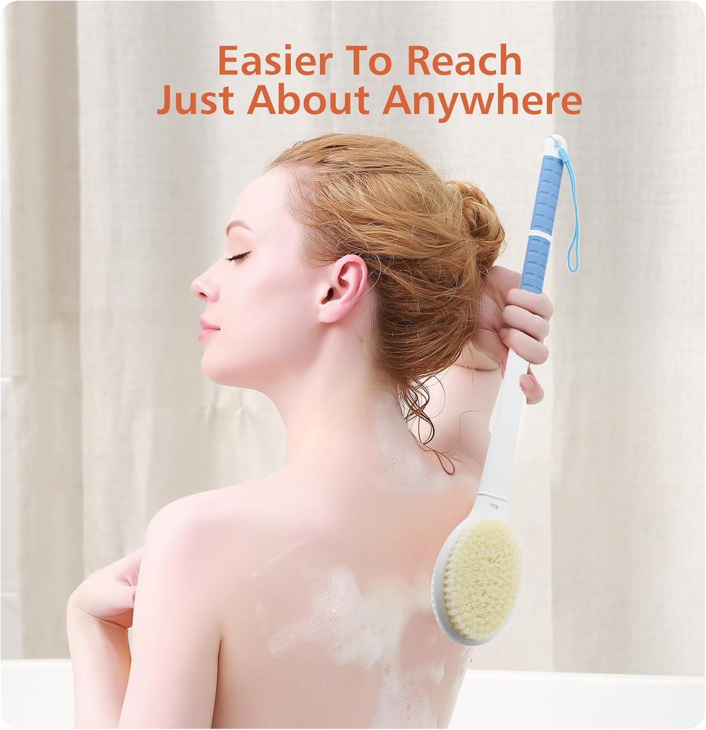 Shower Brush with Soft and Stiff Bristles,20.5" Extra Long Handle Dual-Sided Back Scrubber Bath