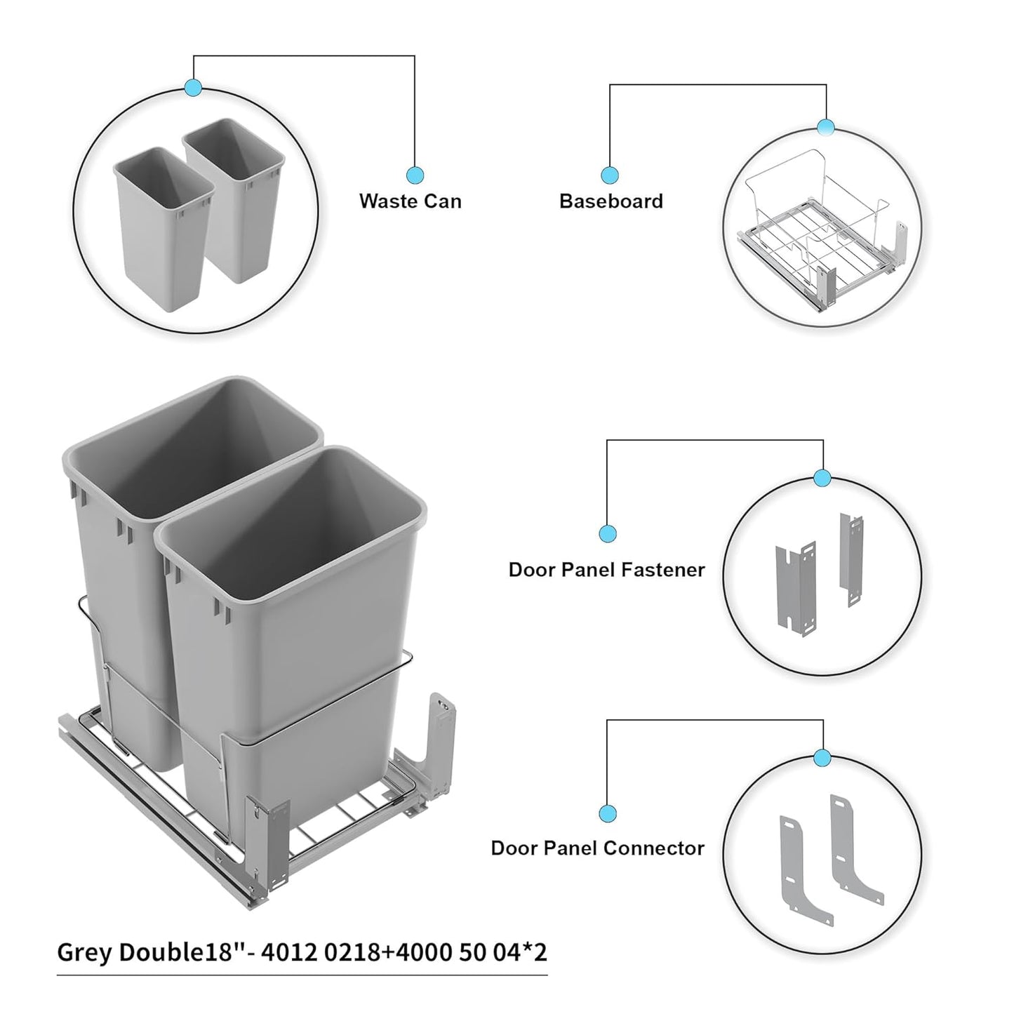 Dowell B18 Aluminum Base Wastebasket Pullout with Door Mount and Two 50Qt/13Gal Plastic Bins (4012