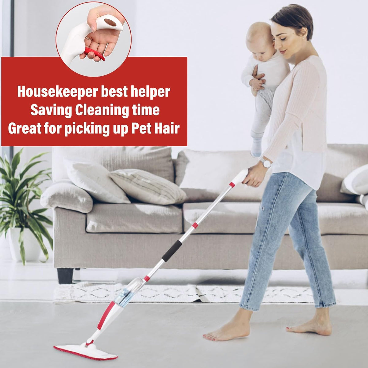 Mops for Floor Cleaning Wet Spray Mop with 14 oz Refillable Bottle and 2 Washable Microfiber Pads