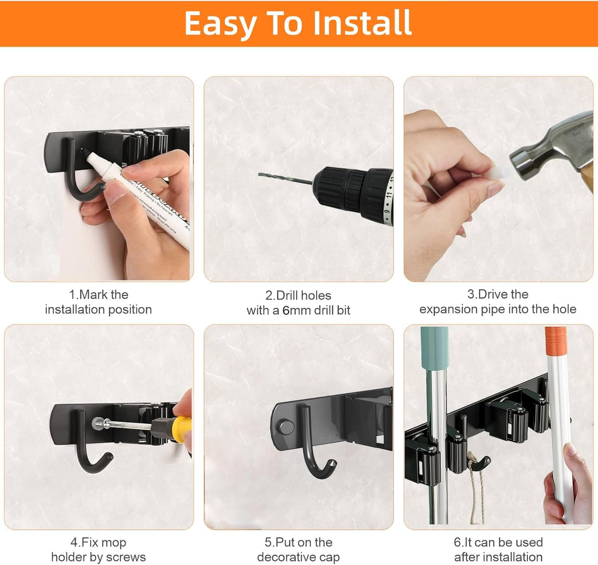 2 Pack Mop and Broom Holder Wall Mount, Non-slip Broom Hanger Wall Mount, Heavy Duty Mop Broom