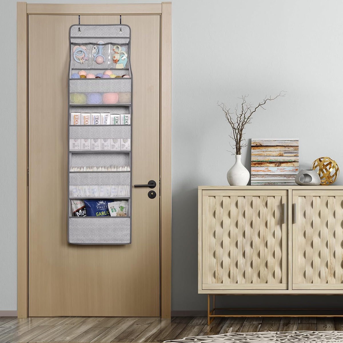 Univivi 5-Shelf Door Storage Over Door Hanging Organizer with 4 Large Pockets and 3 Small PVC