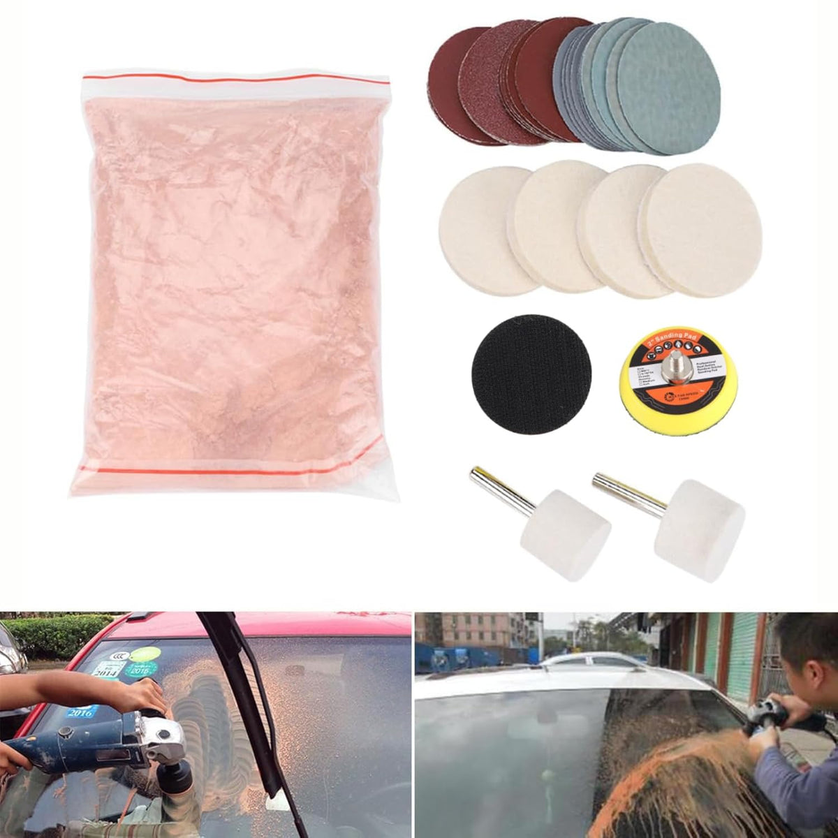 Windshield Scratch Remover Set Glass Polishing Kit Abrasive Discs Polish Pads for Any Windscreen