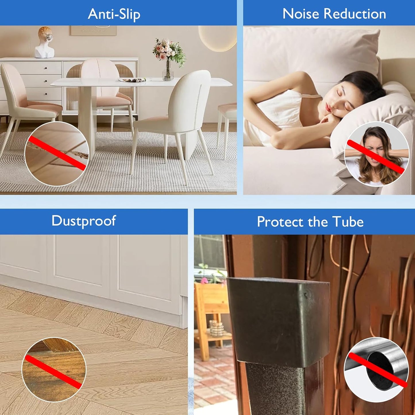 16 Pcs 1" x 1" Square Rubber Chair Leg Caps, PVC Table Leg Covers, Flexible & Anti-Slip Furniture