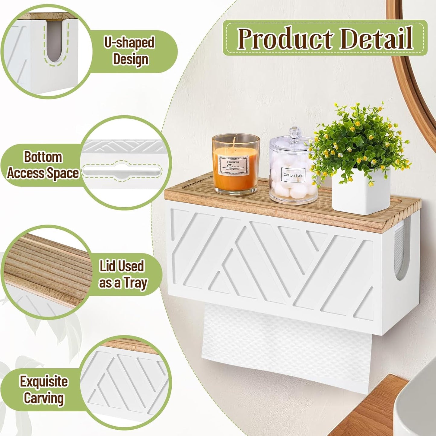 Paper Towel Dispenser Wall Mount, Paper Towel Holder Wall Mounted with Lid, Solid Wood Commercial