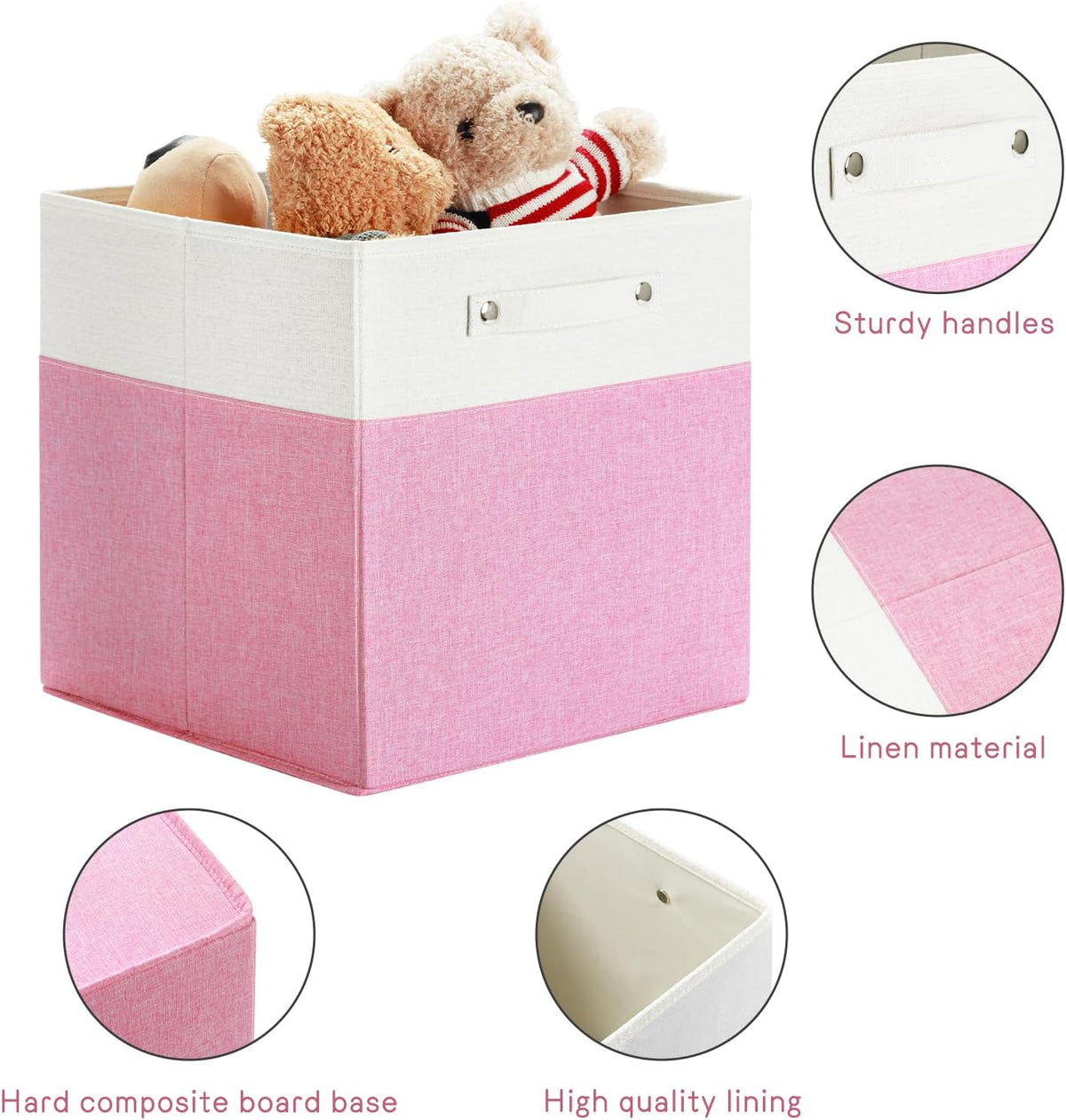 13 x 13 Inch Fine Linen Storage Bins with Handles,Fabric Cube Boxs,Collapsible Basket Organizers