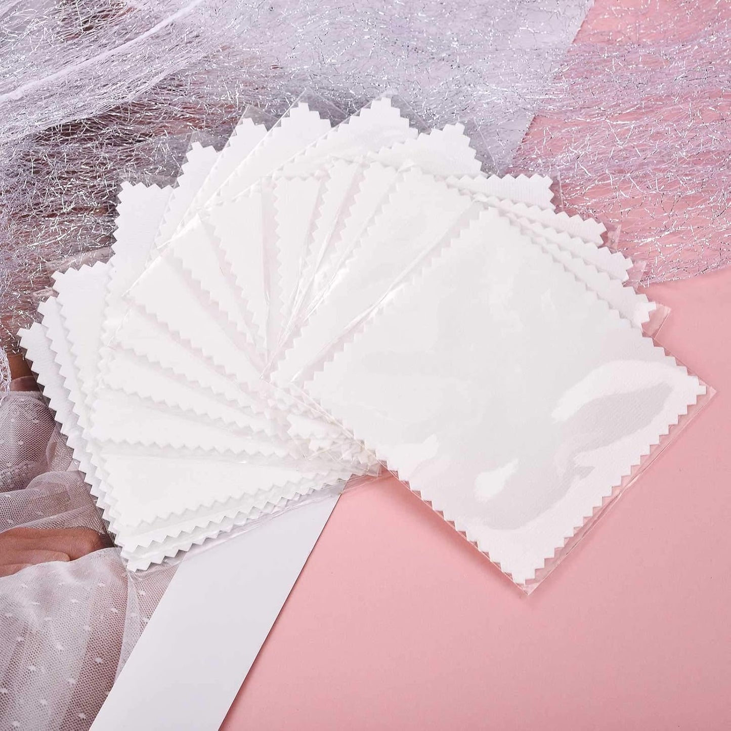 SEVENWELL 50pcs Jewelry Cleaning Cloth White Polishing Cloth for Sterling Silver Gold Platinum