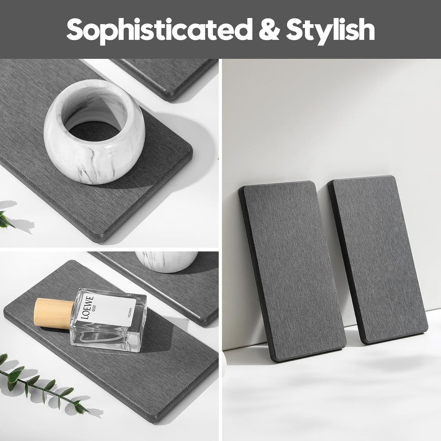 2PCS 7" x 3.5" Water Absorbing Bathroom Sink Vanity Trays, Diatomite Stone Quick Drying Mat for
