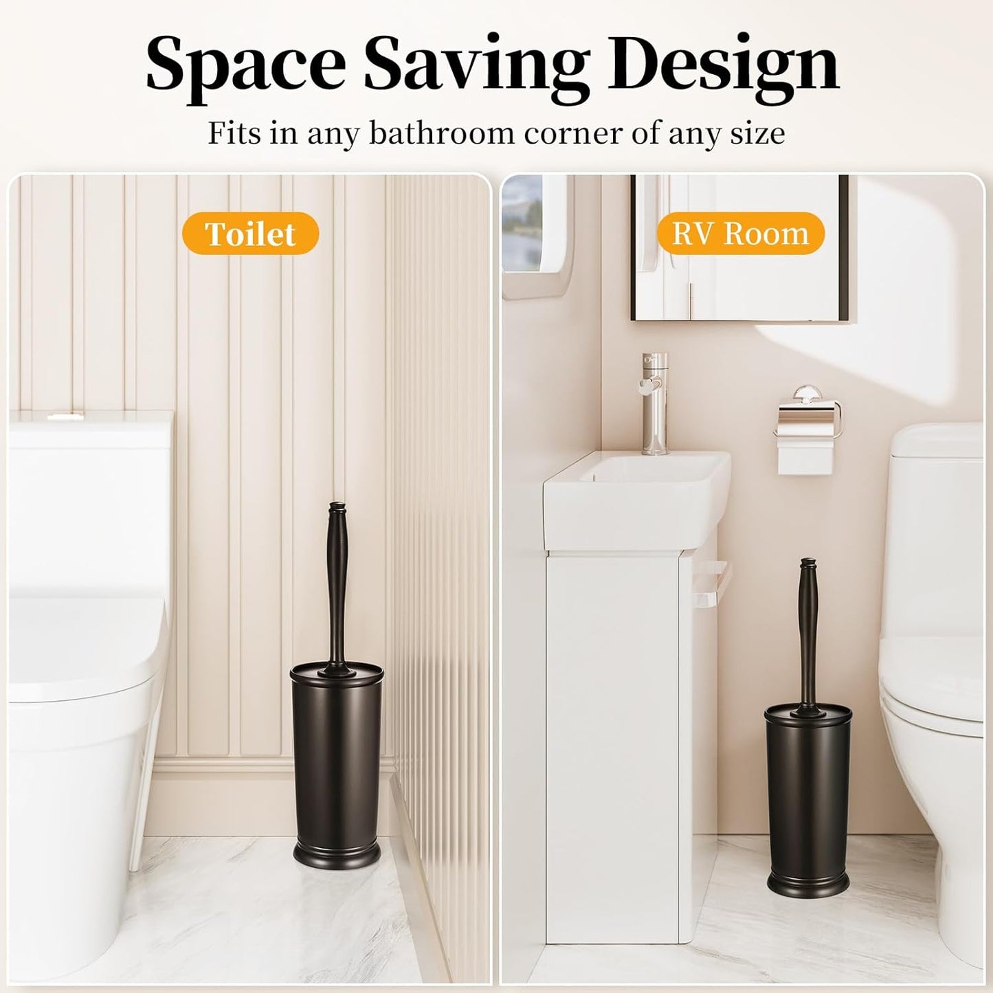 Toilet Bowl Brush Holder Set: Bathroom Deep Cleaning Toilet Scrubber Rim Cleaner with Caddy for