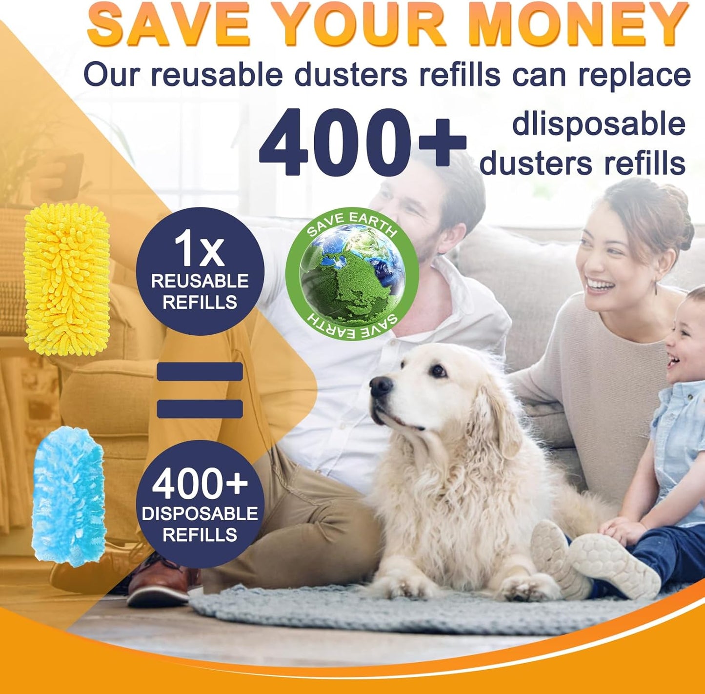 KeFanta Reusable Duster Refill for Swiffer, 360° Heavy Duty Duster Refills 8Pcs with 1 Handle
