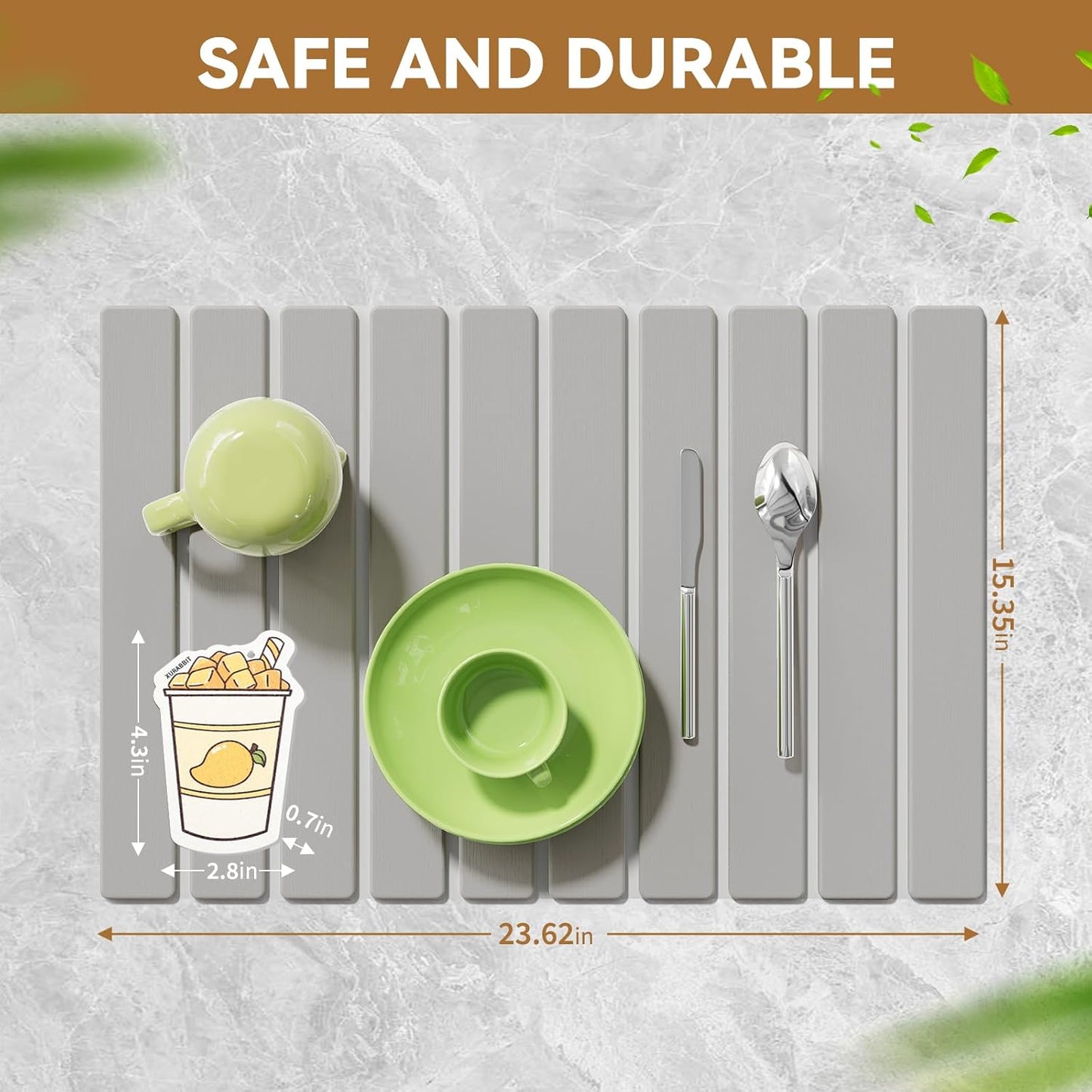 Stone Dish Drying Mats for Kitchen Counter-23.6''x15.3'' Foldable Quick Dry Stone Mat