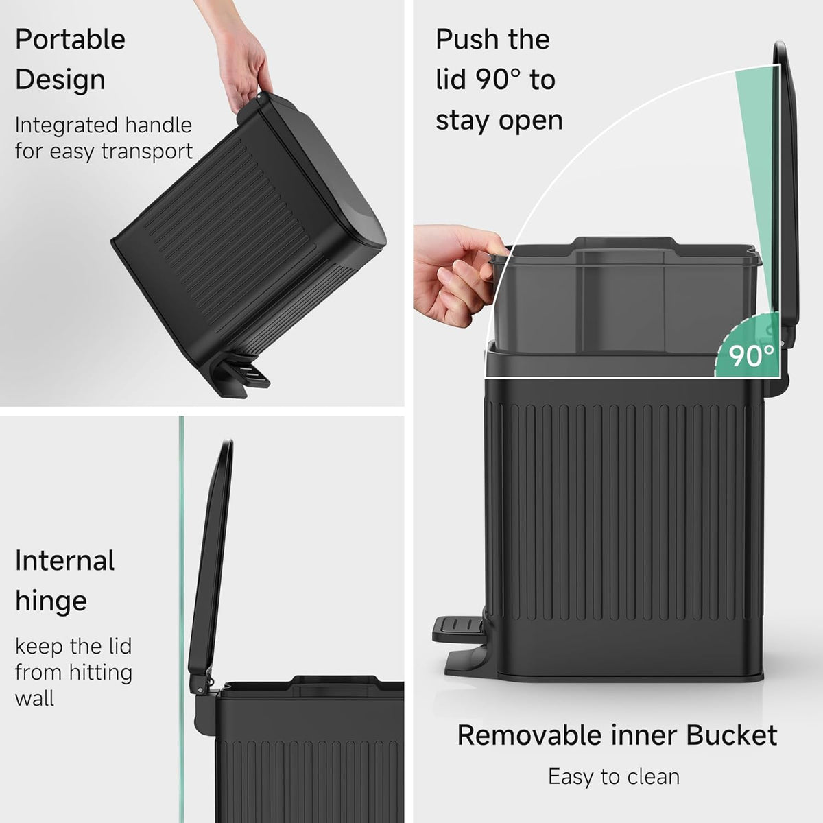 TIPGO Slim Bathroom Trash Can with Lid Soft Close, Step Pedal, 6 Liter / 1.6 Gallon Stainless Steel