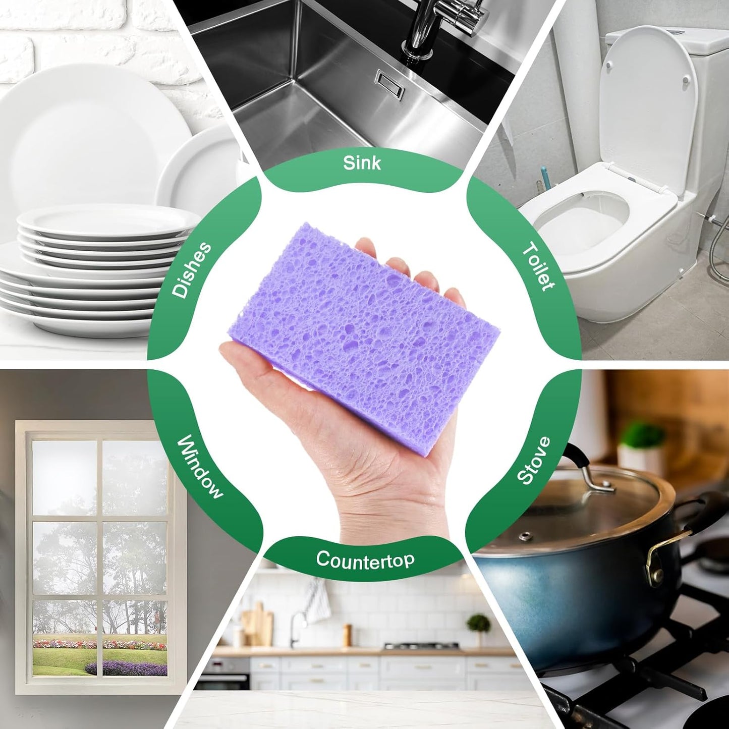 12-Pack Kitchen Sponges, Condense Eco Cellulose Non-Scratch Scrub Heavy Sponge for
