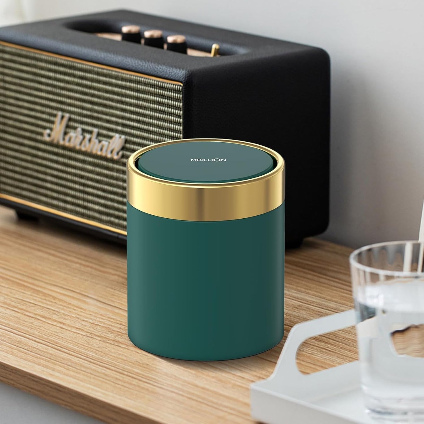Mini Trash Can with Lid, Desktop Small Trash Can Recycling Bin Cute Metal Garbage Can for Tabletop