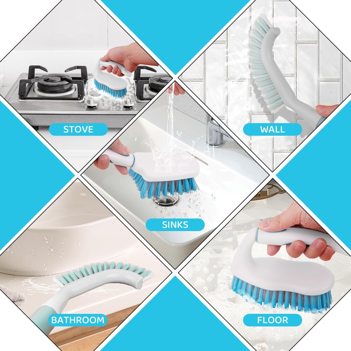 3 Pack Scrub Brush Set, Heavy-Duty Scrub Scrubbing Brushes for Cleaning, Grout Brush with Stiff