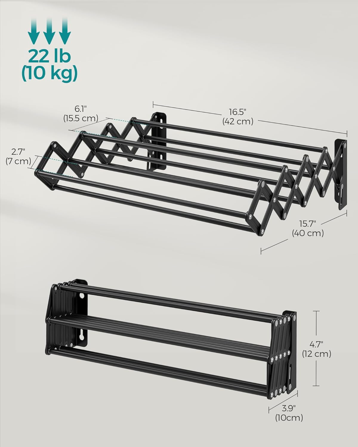 SONGMICS Clothes Drying Rack, Wall-Mounted Drying Rack Clothing, Small Accordion Laundry Rack, 9