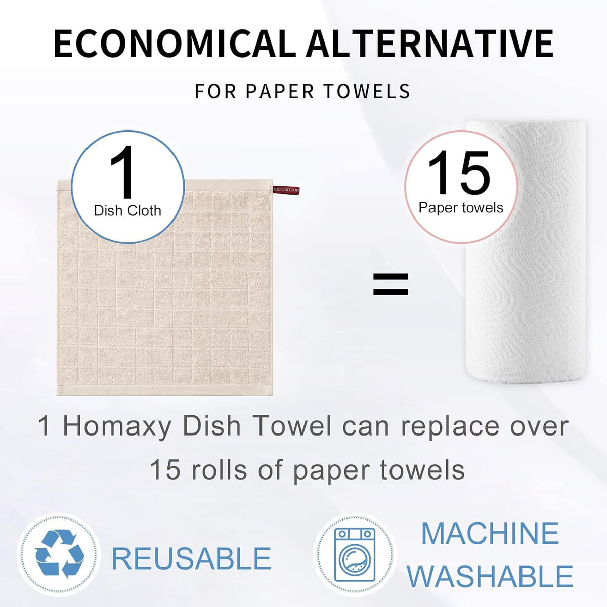 Homaxy 100% Cotton Terry Kitchen Dish Cloths, Ultra Soft and Absorbent Dish Towels for Kitchen