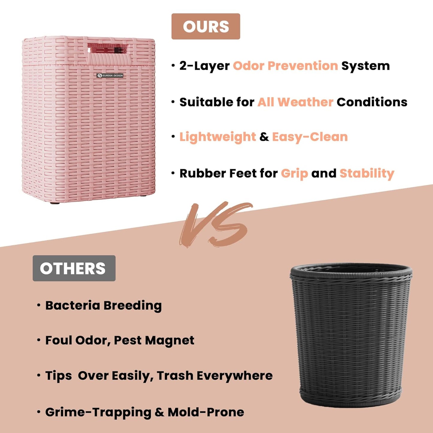 Ypati Handwoven 4 Gallon Rattan Trash Can with Lid, Boho Style Decorative Indoor and Outdoor Trash