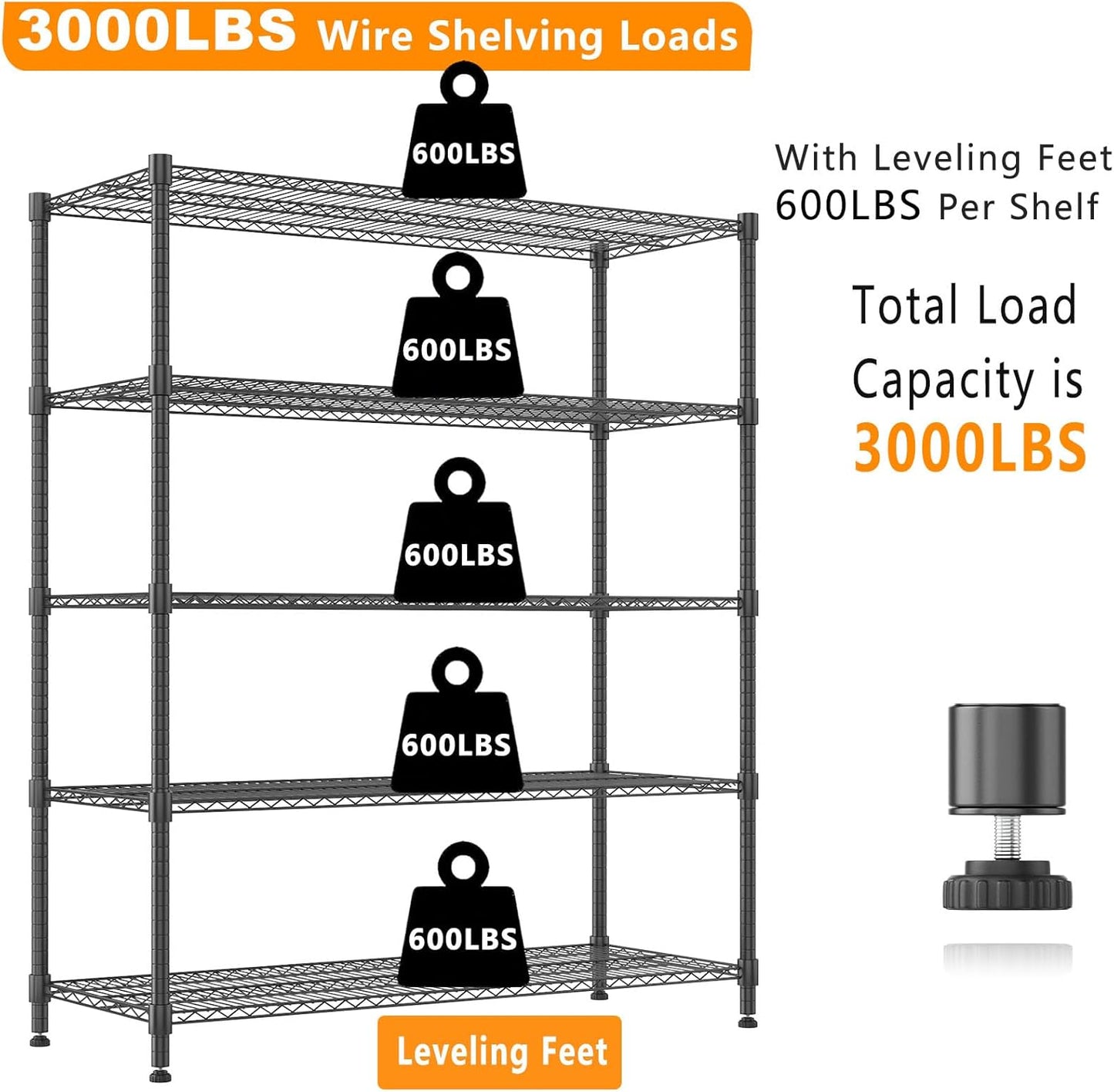 Himimi 82" H Storage Shelves 5 Tier Metal Shelving Adjustable Wire Shelf with Wheels, Heavy Duty