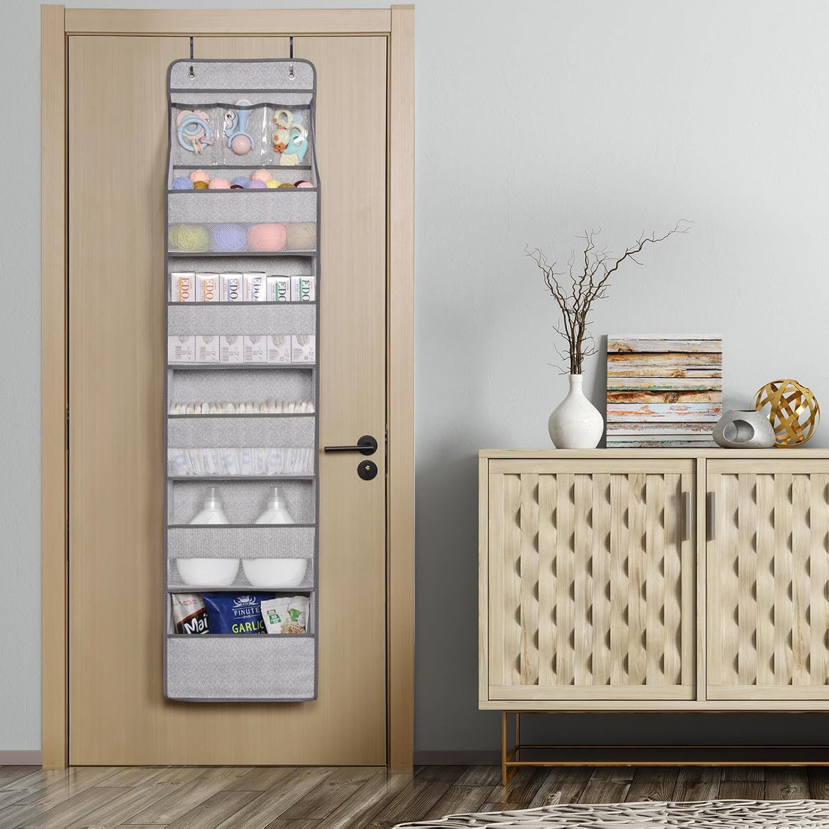 Univivi 6-Shelf Over Door Hanging Organizer Fabric Baby Door Storage with 5 Large Pockets and 3