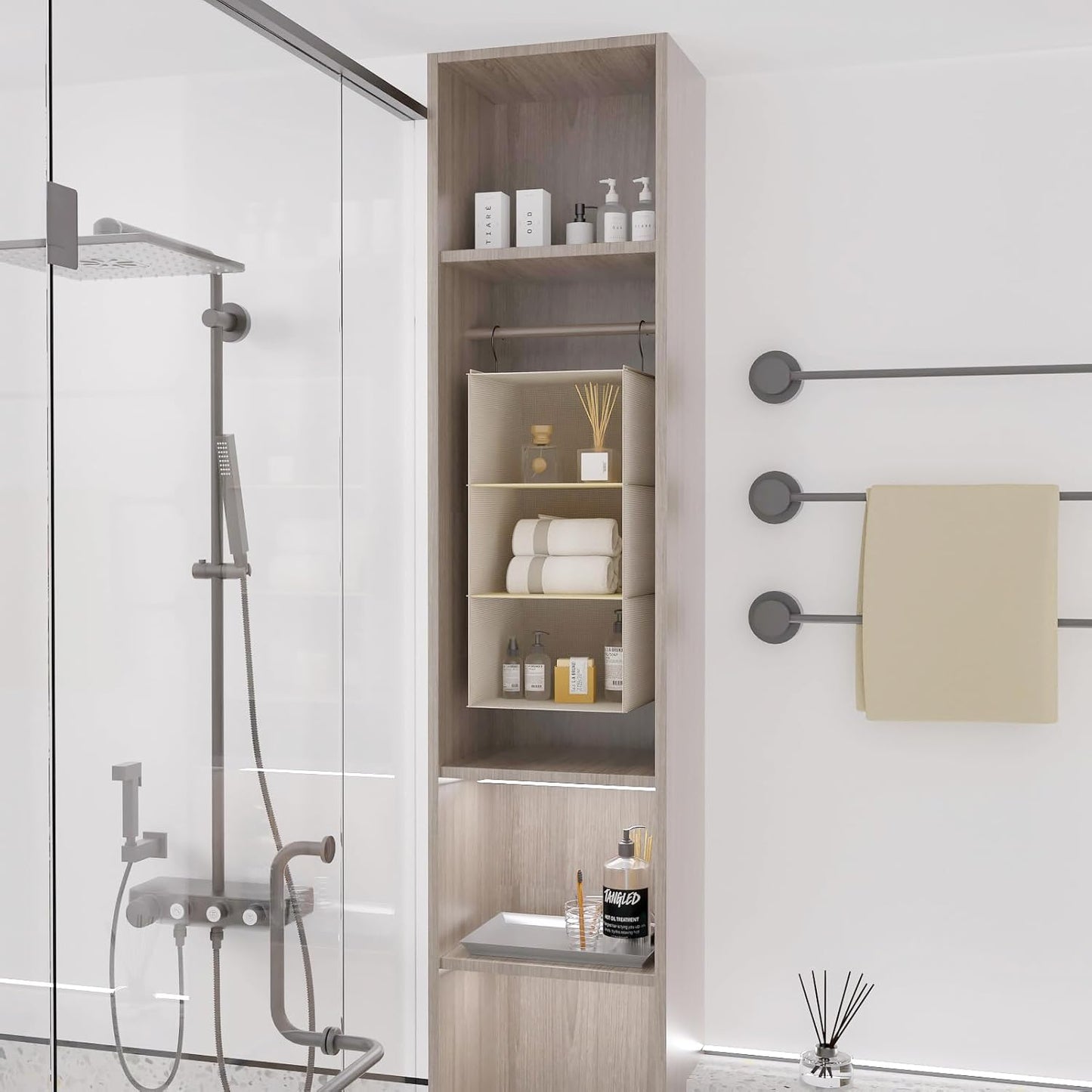 Hanging Closet Organizer, Easy Mount Foldable 3-Shelf Hanging Closet Wardrobe Storage Shelves