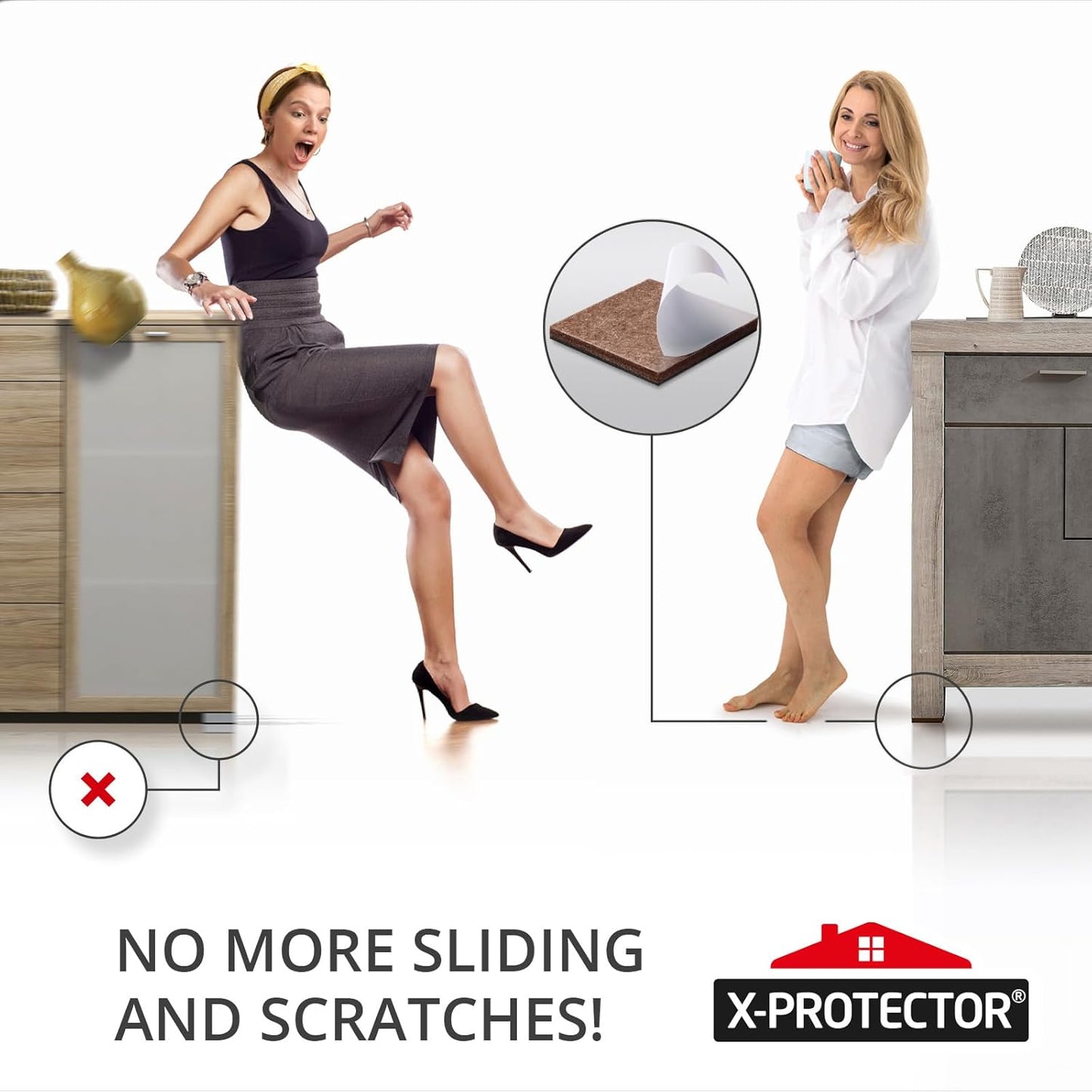 Non Slip Furniture Pads X-PROTECTOR 48 PCS - 32 pcs 1” Round + 16 pcs 2" Square Furniture Grippers!