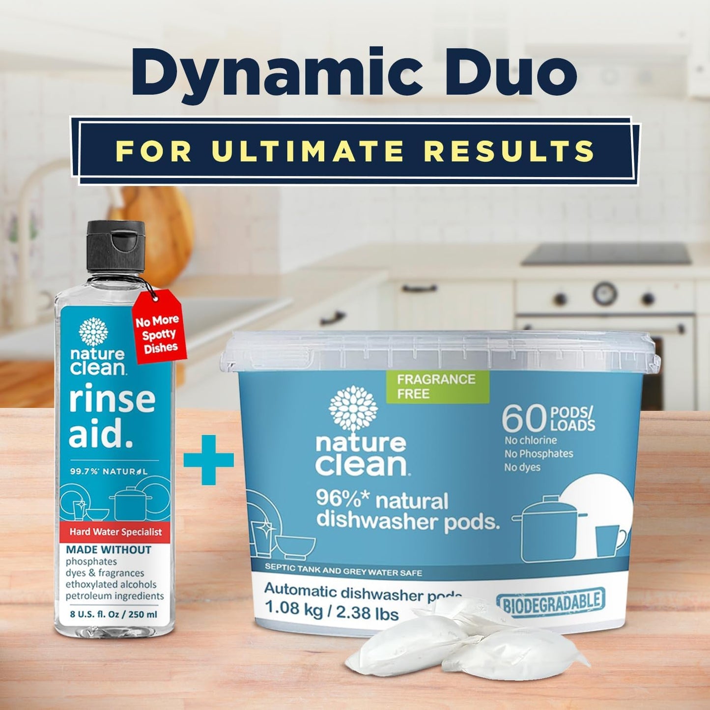 Nature Clean All Natural Dishwasher Pods, Plant-Based Non Toxic Dishwasher Detergent, Dishwashing