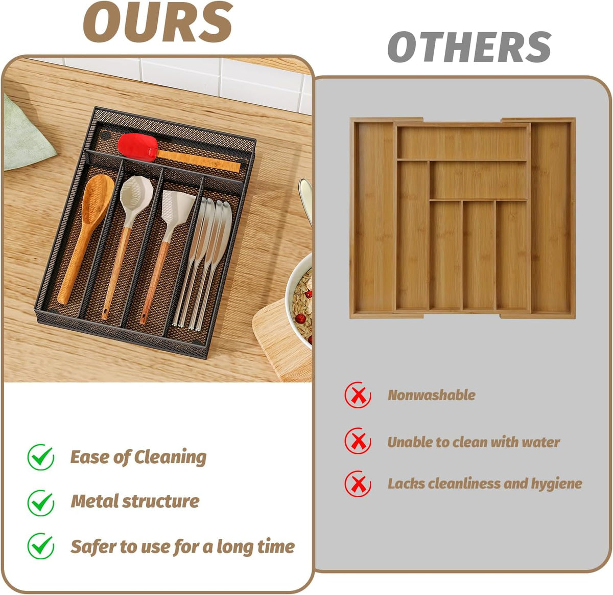 Silverware Organizer Metal Mesh, Small Drawer Organizer, Utensil Cutlery Tray for kitchen drawers
