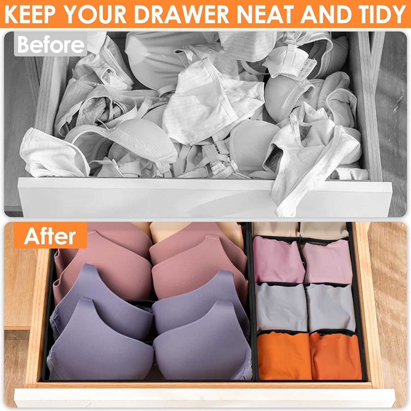 12 Pack Drawer Organizers, 116 Compartments Fabric Foldable Dresser Drawer Organizers for Clothing