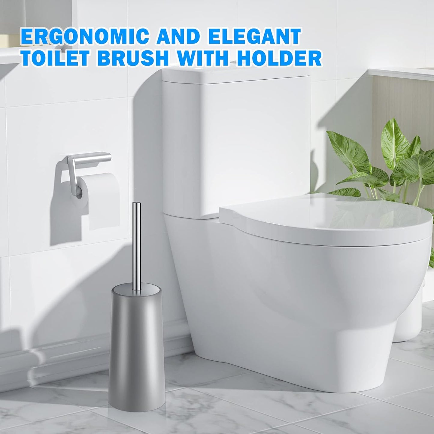 Toilet Brush and Holder, 2 Pack Toilet Brush with 304 Stainless Steel Long Handle, Toilet Bowl