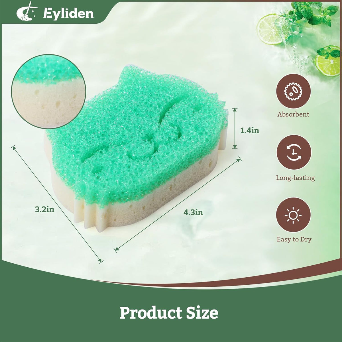 Eyliden 6 Pack Scrub Sponge - Dual-Sided, Smart-Temp Firmness, Dish Scrubber, Non-Scratch