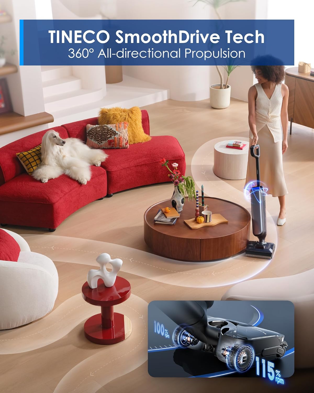 Tineco Floor One S9 Artist Pro Wet Dry Vacuum Cleaner, 22kPa Suction, 360° SmoothDrive, Anti-Tangle