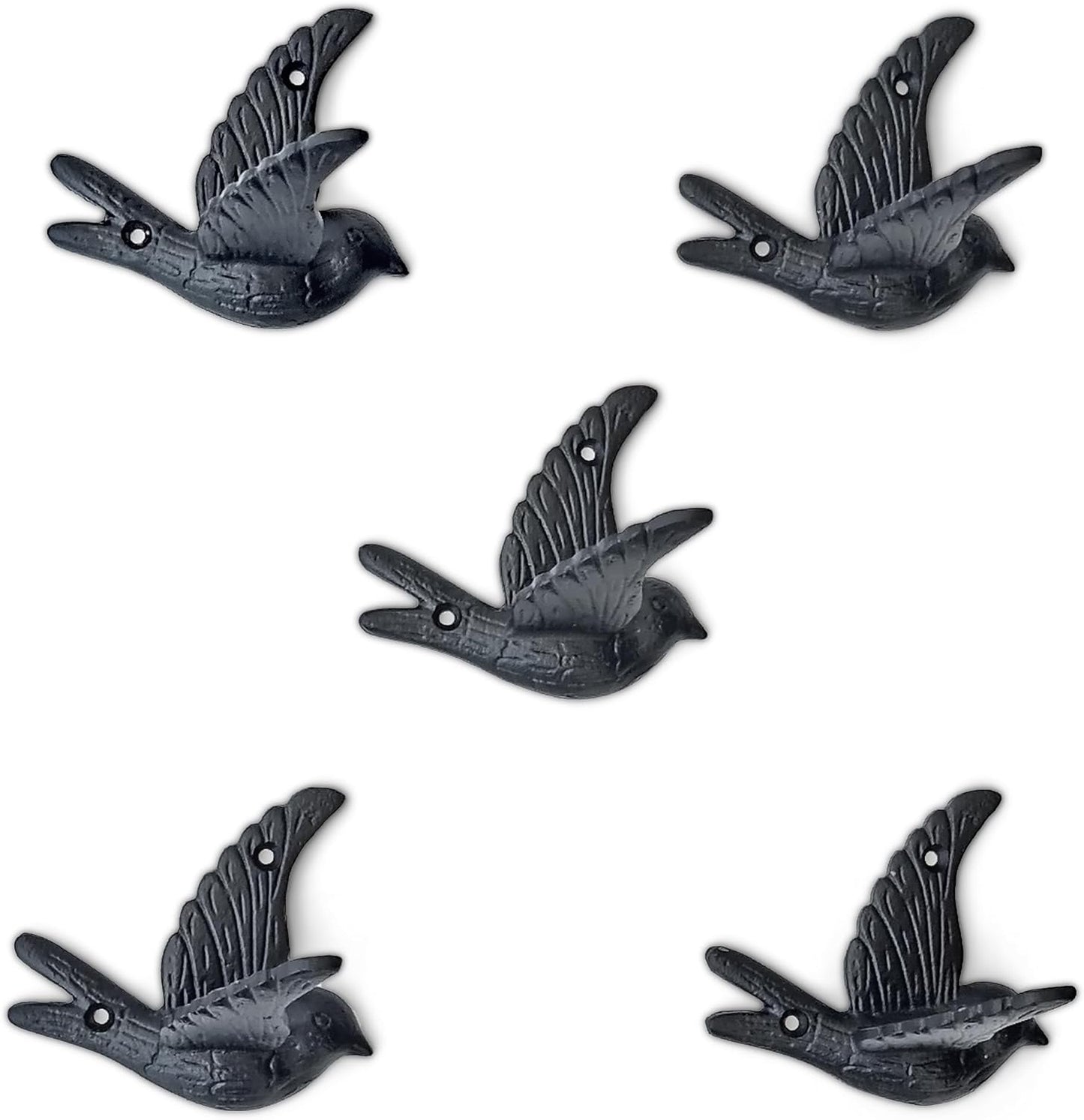 Ambipolar 5-Pack Bird Flying Style Coat Hooks, Vintage Black Hooks for Coats, Hats, and More