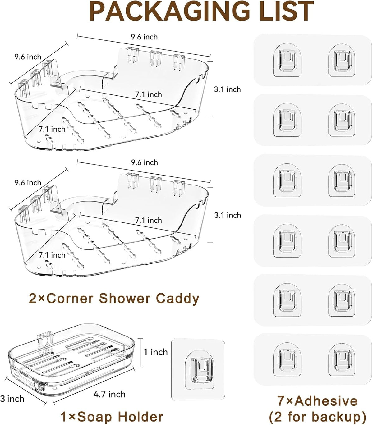 Corner Shower Caddy, 3-Pack Adhesive Shower Organizer with Soap Holder and Hooks, Rustproof Corner