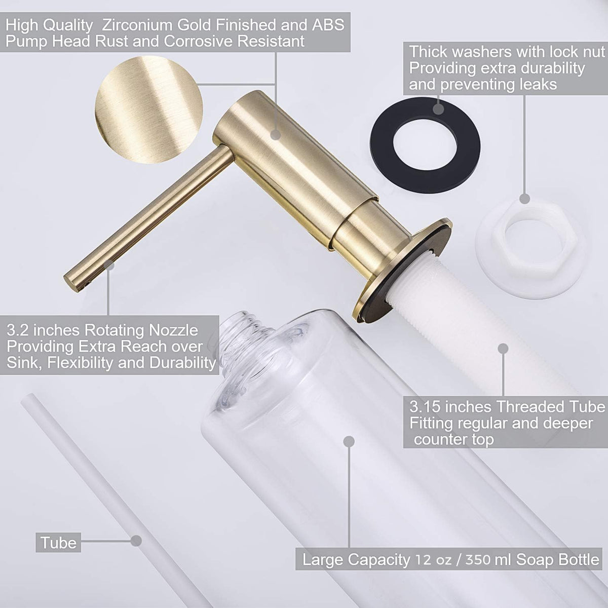 Samodra Sink Soap Dispenser, Metal Pump Head Liquid Lotion Countertop Kitchen Bathroom Soap