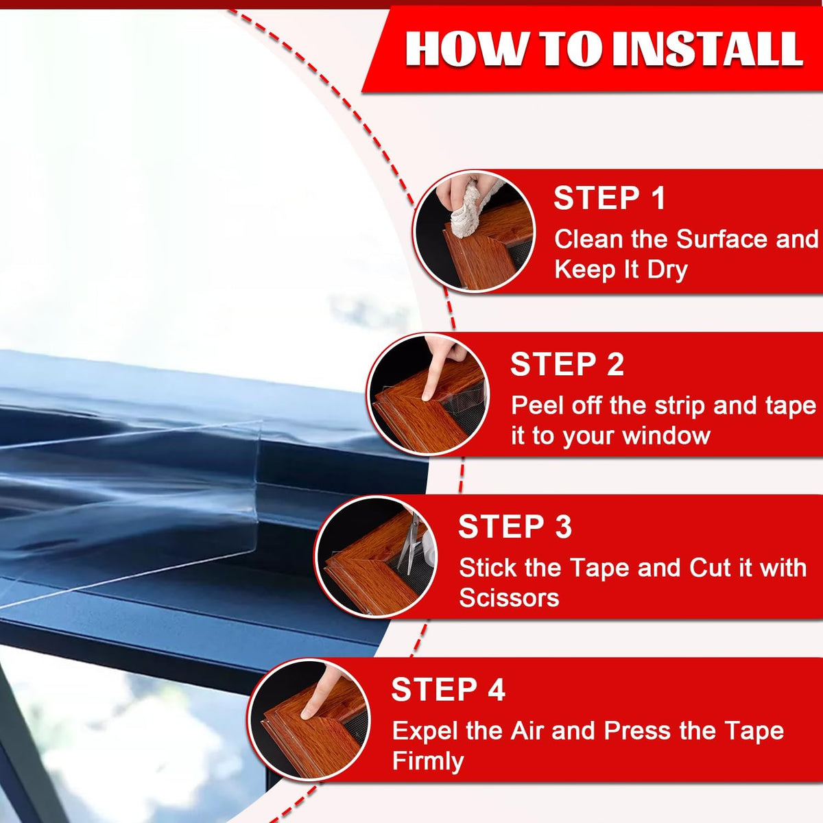 Transparent Window Weather Sealing Tape 2 Inch x 16.5 FT Weather Stripping Residue-Free Clear