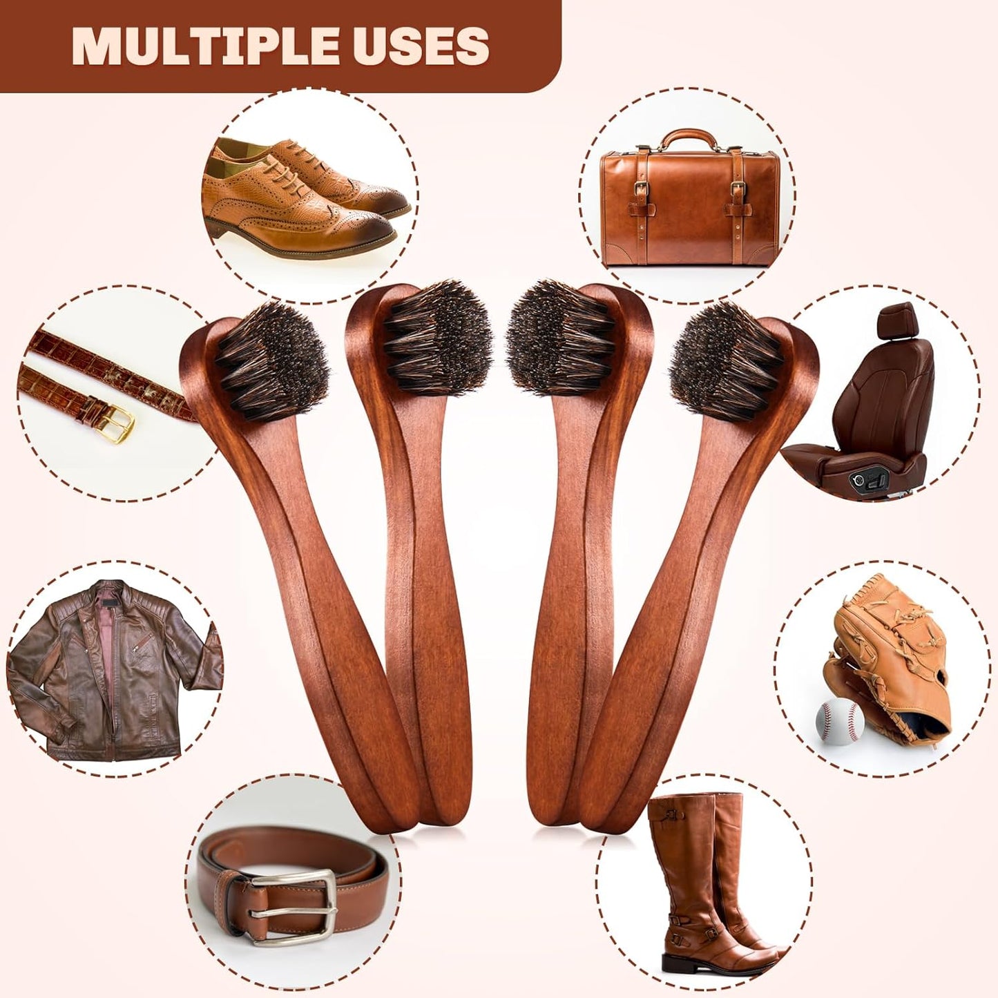 4 Pcs Horsehair Shine Shoes Brush Kit Polish Dauber Applicators Cleaning Leather Shoes Boots Care