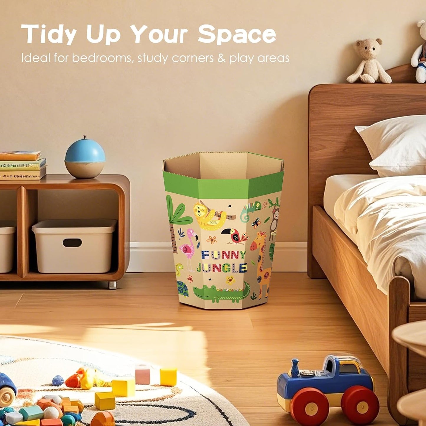 6-Pack Cardboard Trash Can – Foldable, Recyclable, Plastic-Free & Reusable Small Waste Paper Basket