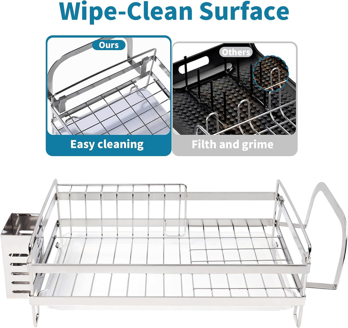 Stainless Steel Dish Racks for Kitchen Counter - Large Dish Drying Rack with Pull Drain Tray, Over